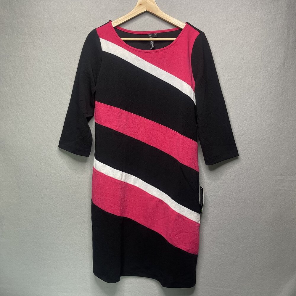 Zoë+Phoebe Womens Diagonal Stripe Colorblock Dress Black & Pink L XL